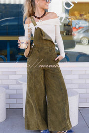 Falling Leaves Corduroy Metal Buckle Pocket Wide Leg Jumpsuit Overalls