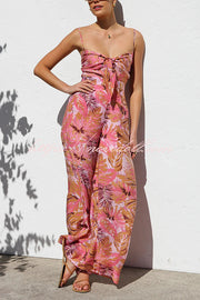 Botanical Print Strappy Resort Style Wide-leg Pants Jumpsuit