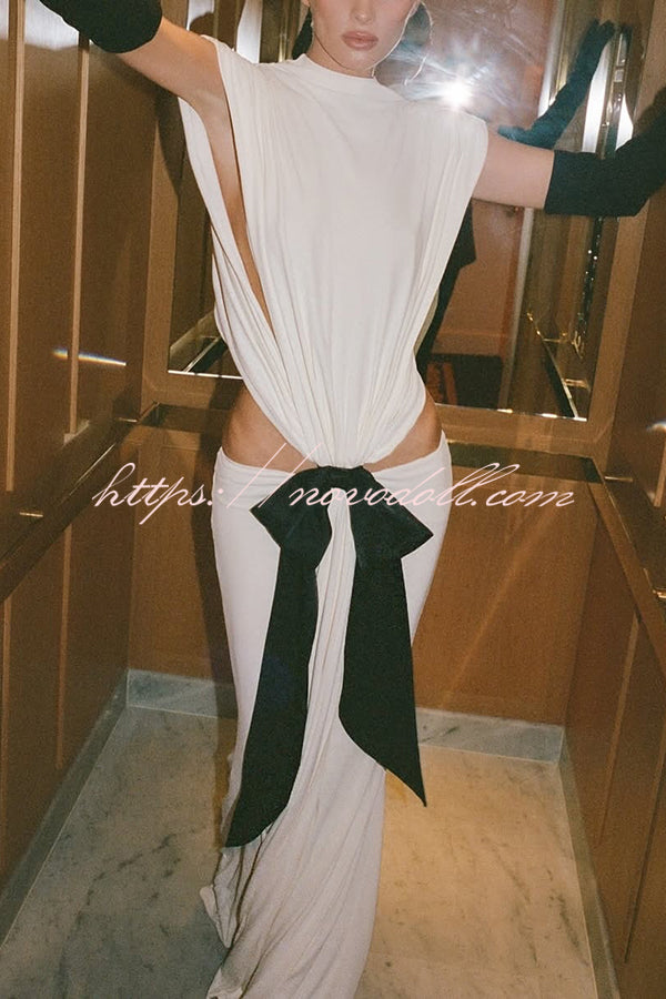 Sexy Open Back Bow Embellished Elegant Fishtail Maxi Dress