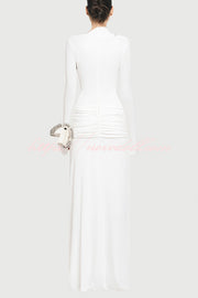 Stylish Long-sleeved Slim-fit Pleated Elegant Maxi Dress