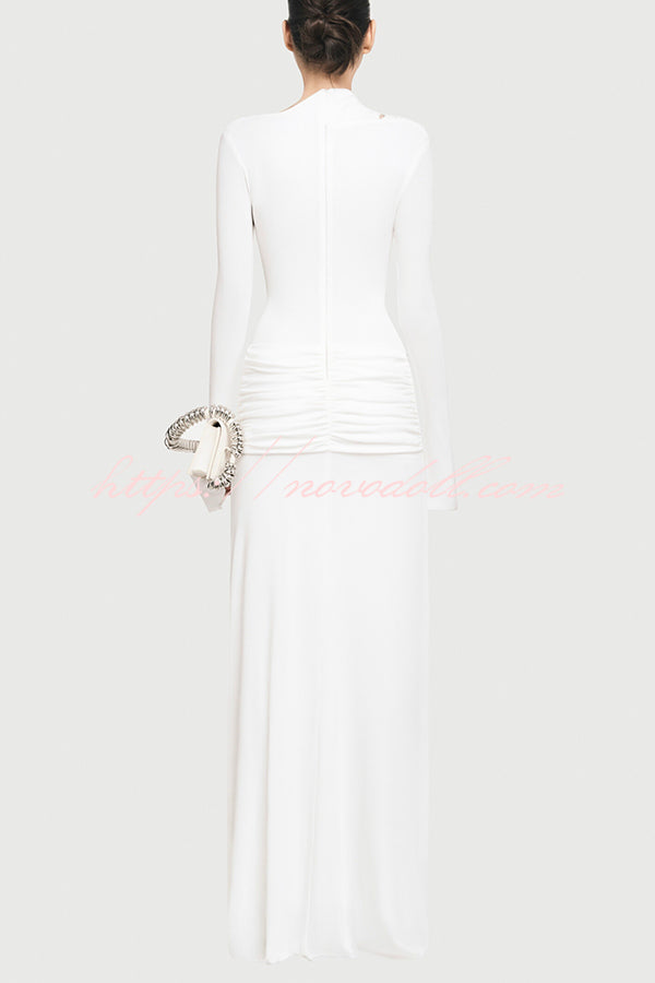 Stylish Long-sleeved Slim-fit Pleated Elegant Maxi Dress