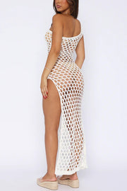 Sexy Hollow One-shoulder High Slit Slim Beach Cover-up Maxi Dress