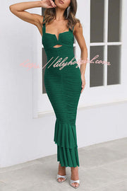 Solid Color High Waist Pleated Mermaid Dress