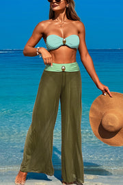 Solid Color Loose Metal Buckle Beach Pants