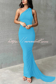 Sexy Backless Pleated Slim Solid Color Sleeveless Elegant Maxi Dress