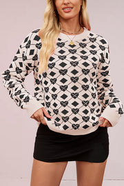 Fashionable Heart-shaped Jacquard Loose Long-sleeved Knit Sweater