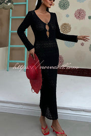 Fashion V-neck Long-sleeved Hollow Slim Maxi Dress