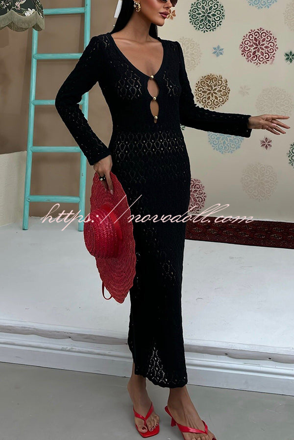 Fashion V-neck Long-sleeved Hollow Slim Maxi Dress