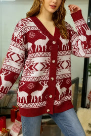 Christmas Reindeer Pattern Loose Long-sleeved Knit Cardigan