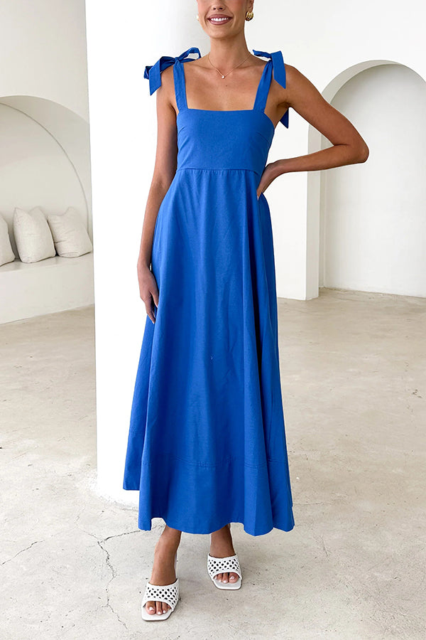 Solid Color Sling Lace-Up Backless Pleated Maxi Dress