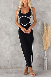 In The Heads Turn Line Trim Bodycon Stretch Maxi Dress