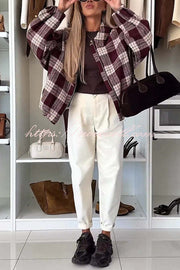 Fashion Plaid Print Lapel Long Sleeve Loose Zipper Jacket