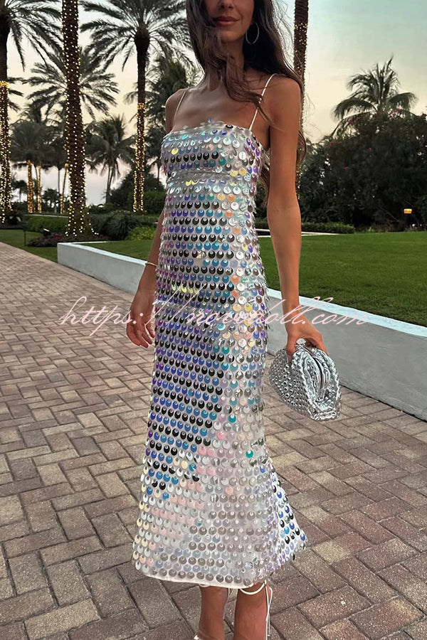 Sexy Sequined Halter-neck Backless Slim Fit Slit Midi Dress