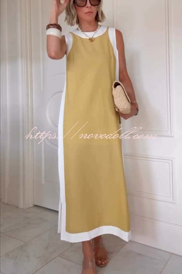 Ellie Contrast Color Sleeveless Midi Top and Elastic Waist Pocket Shorts Set