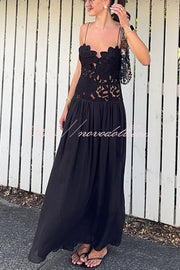 Stephanie Flower Crochet Lace Bust Chiffon Fluffy Hem Maxi Dress