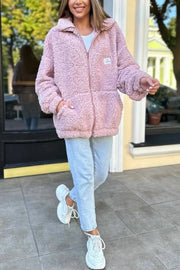 Solid Color Casual Long Sleeve Zipper Pocket Loose Jacket