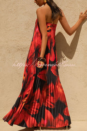 For Every Occasion Satin Pleated Floral Print V-wire Bandeau Neck Maxi Dress