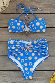 Sun Print Metal Embellishments Stretch Two-piece Bikini Swimsuit