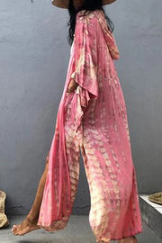 Boho Tie-dye Print Hooded Kimono Cover-up