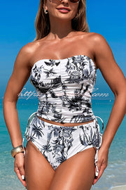 Unique Print High Waist Tie-Stretch Two-Piece Bikini Swimsuit