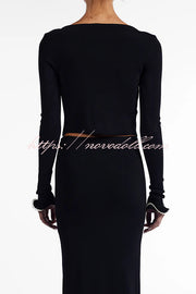 Fashion Ruffled Long-sleeved Tie-cropped Knitted Cardigan