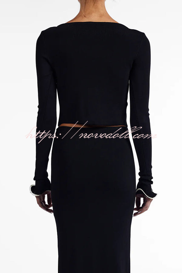 Fashion Ruffled Long-sleeved Tie-cropped Knitted Cardigan