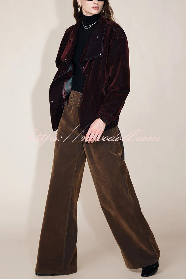 Taylor Denim Mid Rise Detachable Belt Flocked Pocket Wide Leg Jeans
