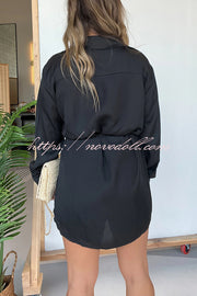Solid Color Long Sleeve Button Casual Shirt-Style Rompers