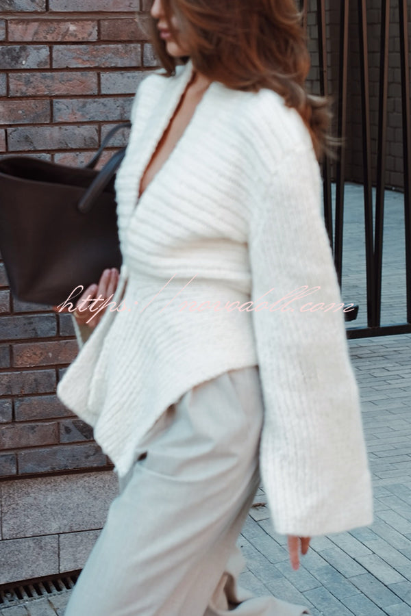 Retro V-neck Long-sleeved Sexy Hollow Loose Knitted Cardigan