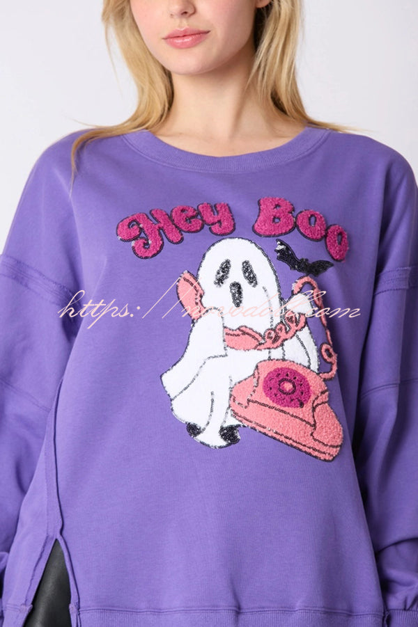 Halloween Cartoon Ghost Sequin Loose Casual Sweatshirt