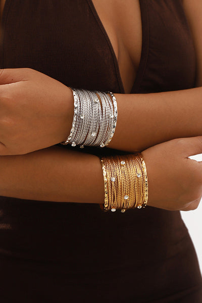 Sweet and Cool Punk Style Wide Metal Brushed Line Open Bracelet