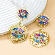 Exaggerated Devil Eye Design Earrings with Pink Rhinestones