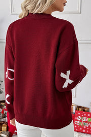 Christmas Bow Round Neck Long Sleeve Loose Knitted Sweater