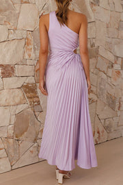 Charming One Shoulder Lace Up Cutout Pleated Maxi Dress