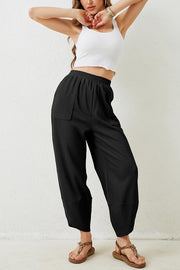 Solid Color Casual Elastic Waistband Wide-leg Pants