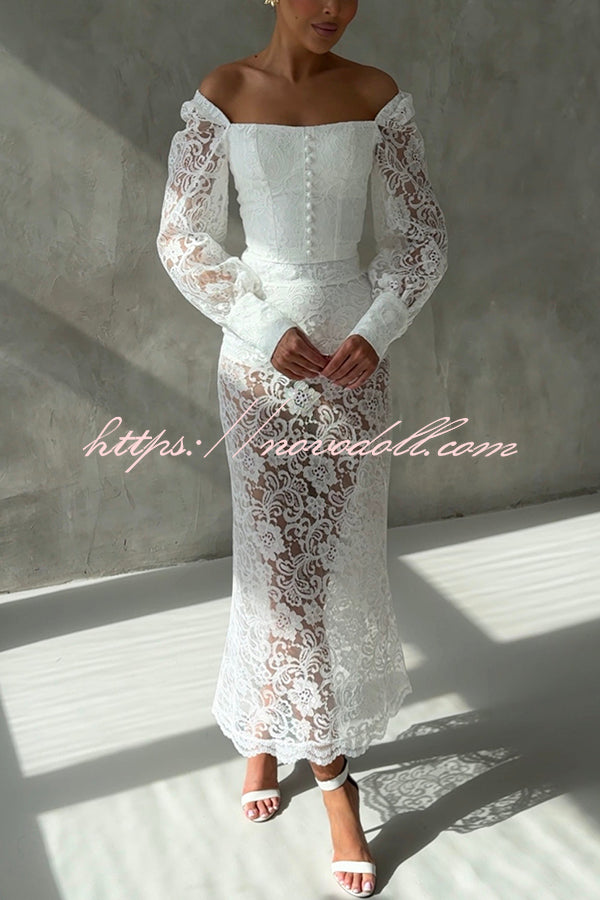 Timeless Moment Floral Lace High Rise Elastic Waist Midi Skirt