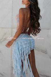 Solid Color Pleated Ruffle Ribbon Cake Mini Skirt