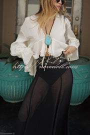 Boho Forever Chiffon Ruffles Balloon Sleeve Tie-up Blouse