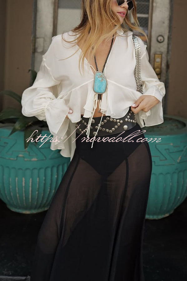 Boho Forever Chiffon Ruffles Balloon Sleeve Tie-up Blouse