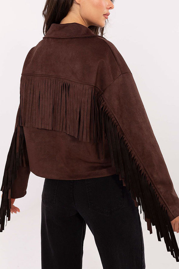 Fashion Lapel Long Sleeve Tassel Decorated Loose Coat