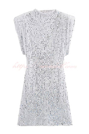 Fashionable Sequined Round Neck Sleeveless Slim-fit Mini Dress