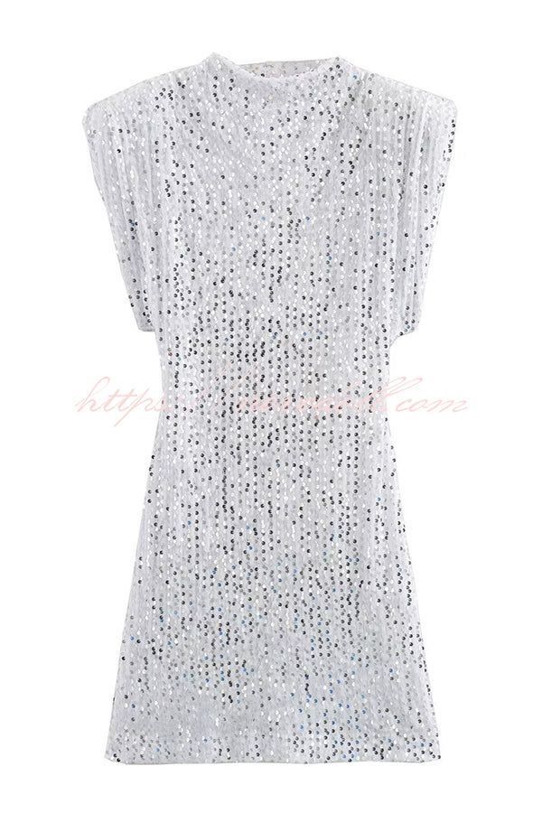 Fashionable Sequined Round Neck Sleeveless Slim-fit Mini Dress