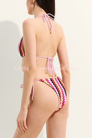 Knit Wave Unique Print Stretch Tie Bikini Swimsuit