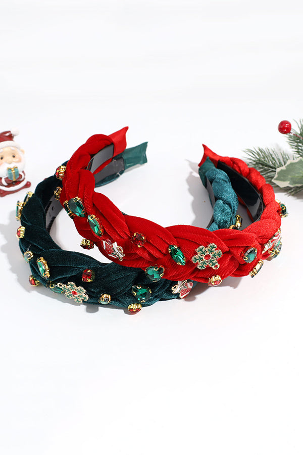 Christmas Tree Snowflake Decoration Wide Braid Rhinestone Headband