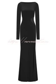 Fashion Long-sleeved Slim Sexy Hollow Slit Maxi Dress