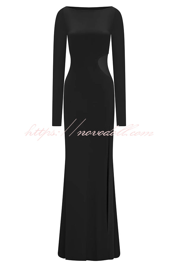 Fashion Long-sleeved Slim Sexy Hollow Slit Maxi Dress