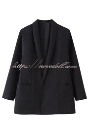 Solid Color Lapel Long Sleeve Casual Pocket Long Blazer