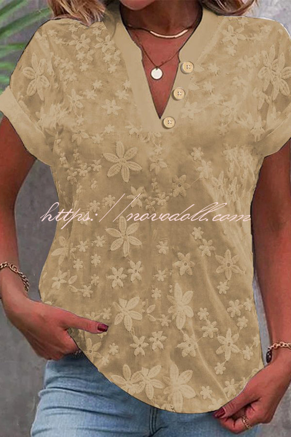 Flower Embroidered Casual Solid Color Short-sleeved Shirt