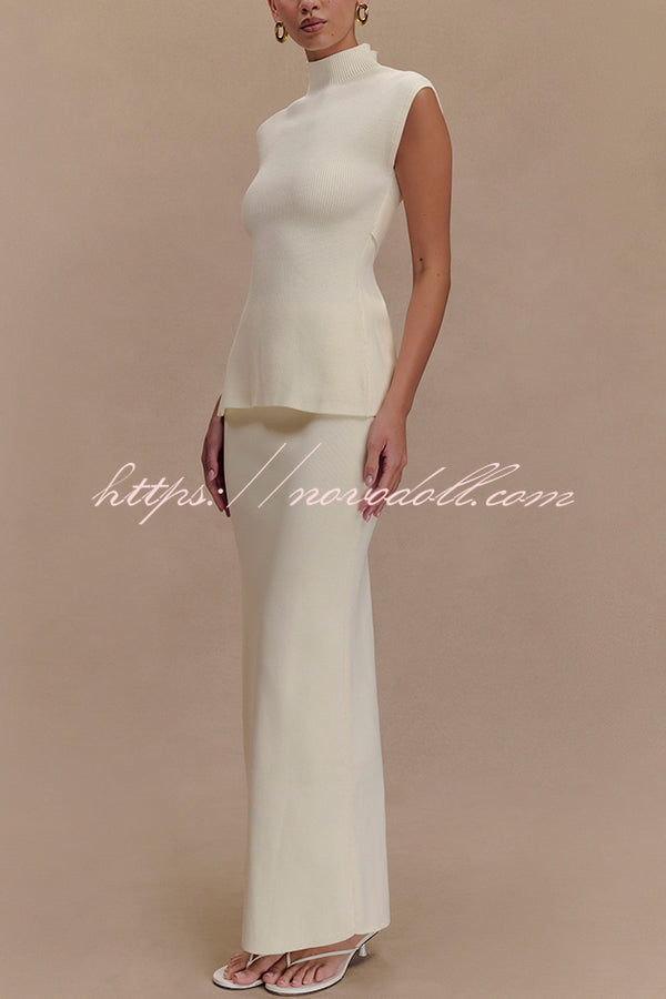 Effortless Chic Ribbed Knit High Rise Stretch Maxi Skirt