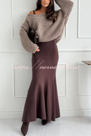 Caitlin Knit Stretch Fabric High Waist Fishtail Casual Maxi Skirt